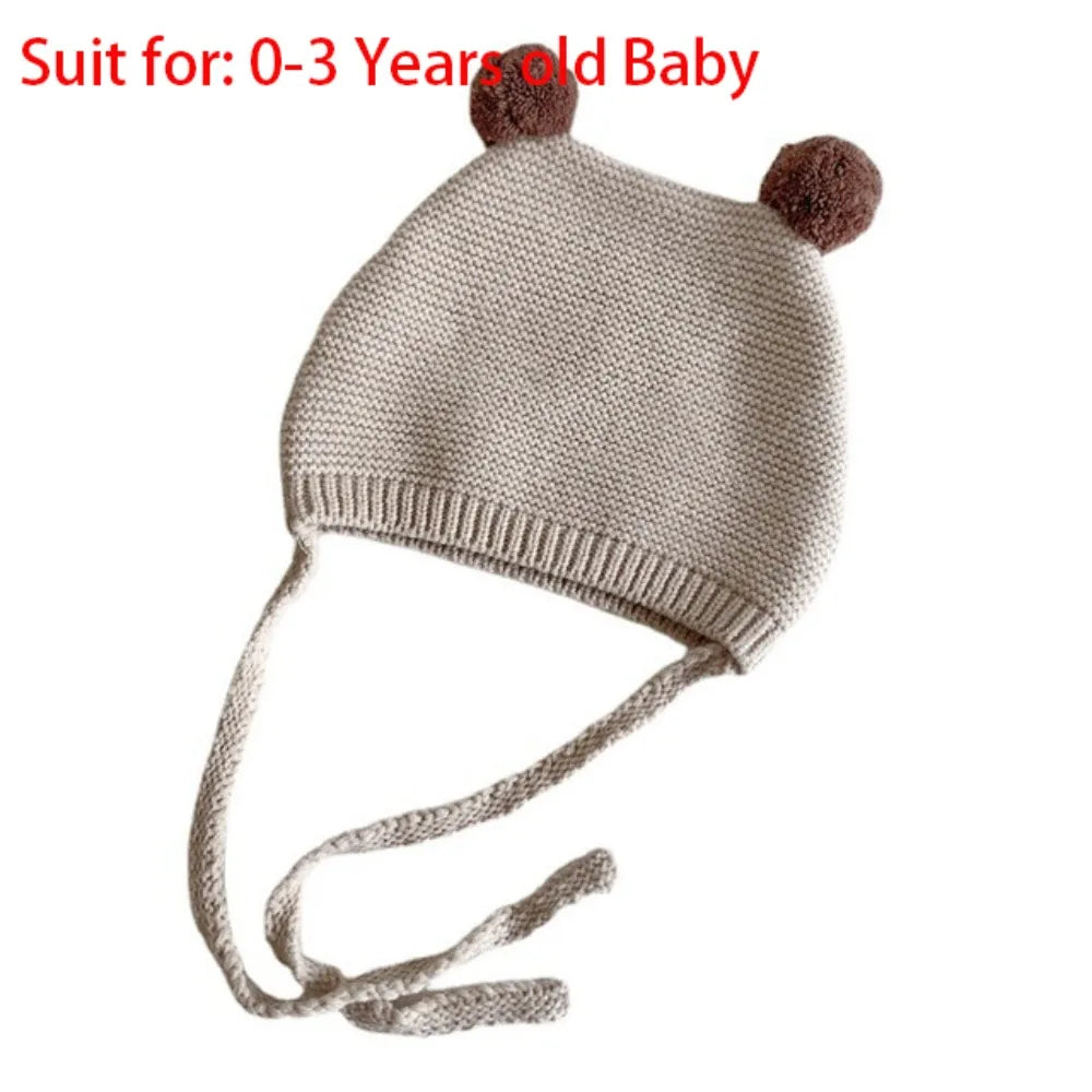 New Thickened Bonnet Caps Plush Knitted Ear Protection Cap Winter Warm Newborn Pullover Hat Outdoor