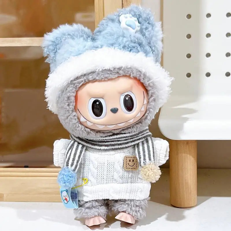 17cm Mini Plush Doll'S Clothes Outfit Accessories For Korea Kpop Exo Labubu Idol V1 V2 Smile sweater plush hat set Clothing Gift