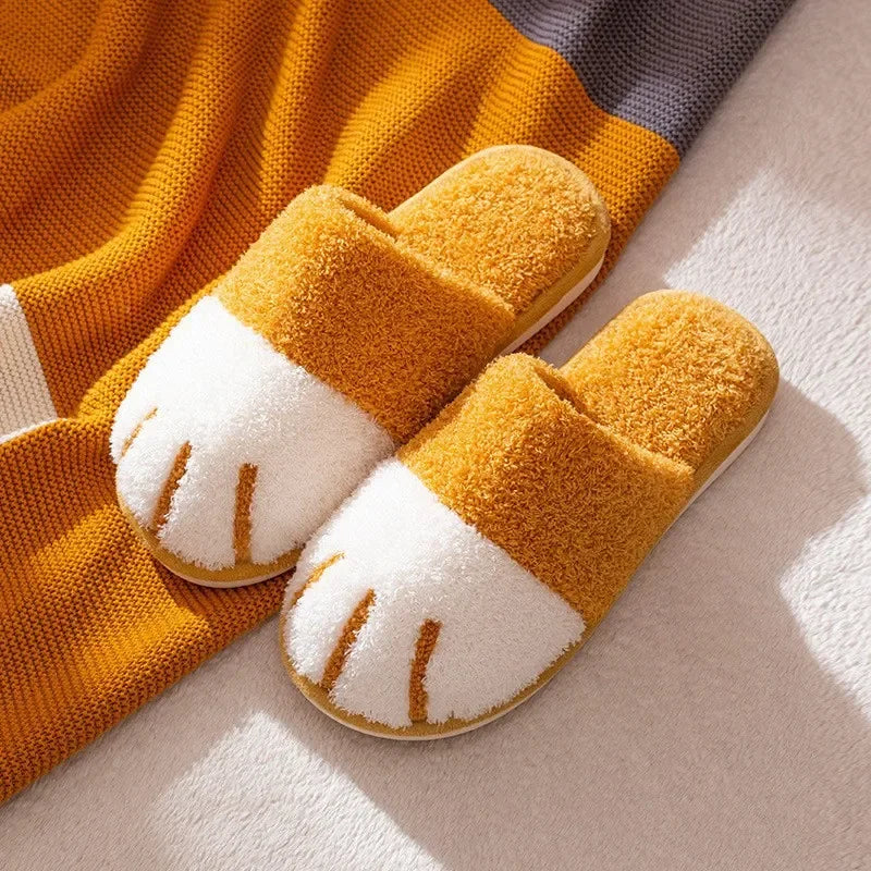 Winter Plush Slippers For Women Warm Cute Cat Paw Designer House Fur Slippers Indoor Bedroom Lovers Indoor Fluffy Shoes